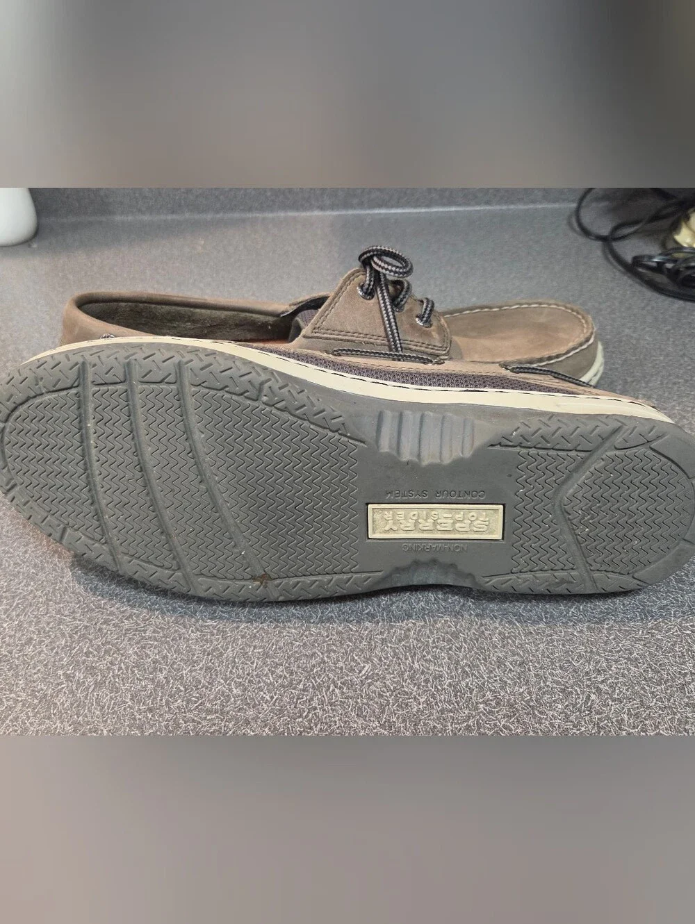 Sperry Men's Taupe Leather Boat Shoes with Contrast Laces